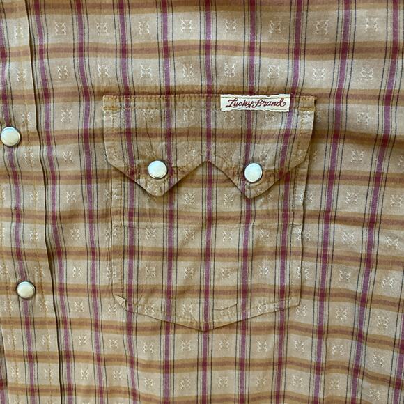 Lucky Brand Western Pearl Snap Brown Shirt Men’s XL Rockabilly Rodeo - Picture 3 of 7